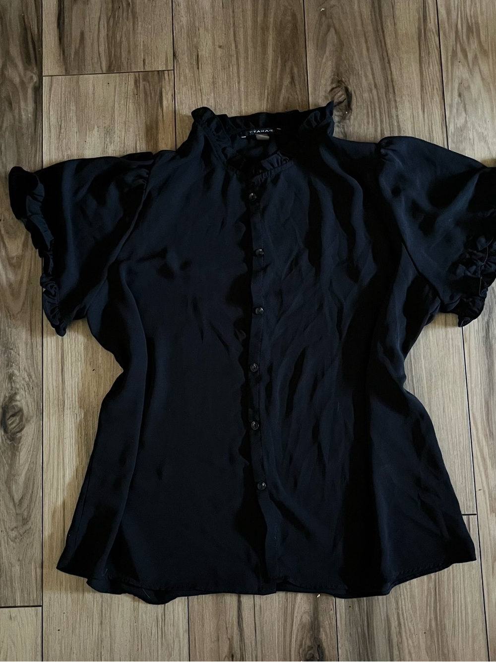 Tahari Black Ruffled Button-Front Blouse